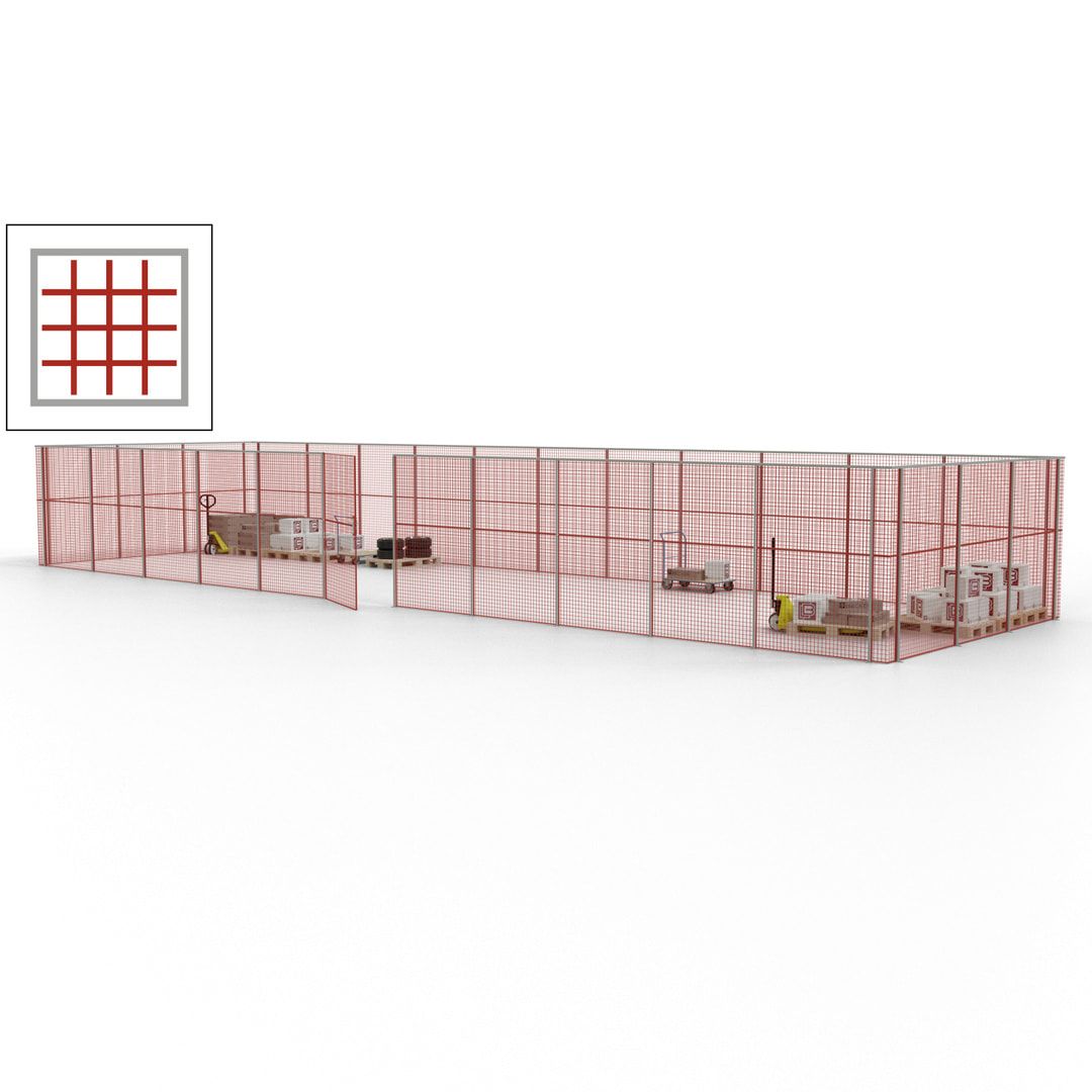 Maschinen Schutzgitter - Hallentrennwand - Sicherheitszaun - Tür - 42 m - 2.200 x 16.900 x 4.900 mm (HxBxT) - enzianblau