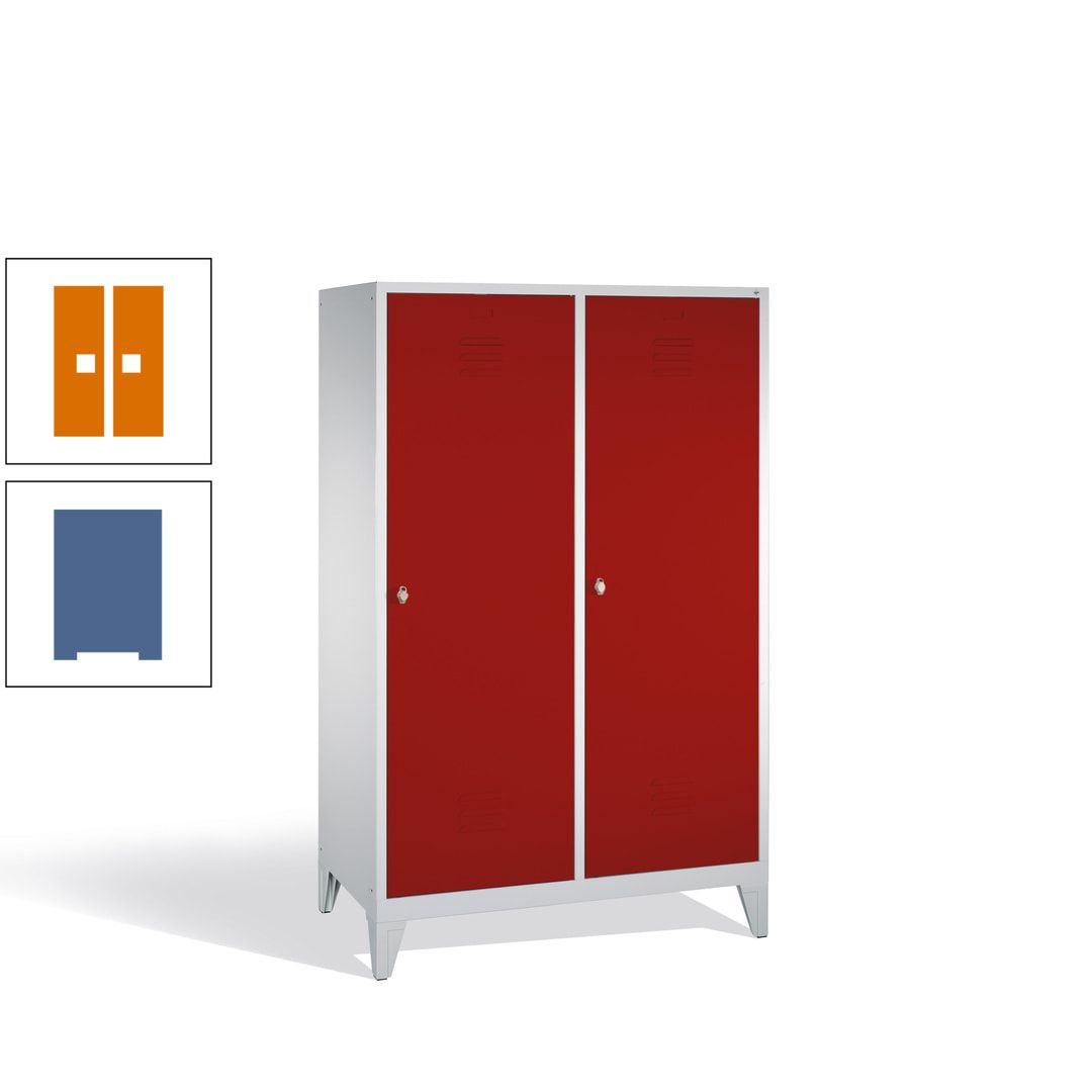 Doppel-Spind mit 2 Großtüren, Garderobenschrank mit Füßen, 4 Abteile a 300 mm, Korpus anthrazitgrau, Tür anthrazitgrau, 1.850 x 1.190 x 500 mm (HxBxT)