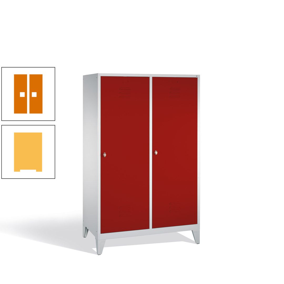 Doppel-Spind mit 2 Großtüren, Garderobenschrank mit Füßen, 4 Abteile a 300 mm, Korpus anthrazitgrau, Tür anthrazitgrau, 1.850 x 1.190 x 500 mm (HxBxT)