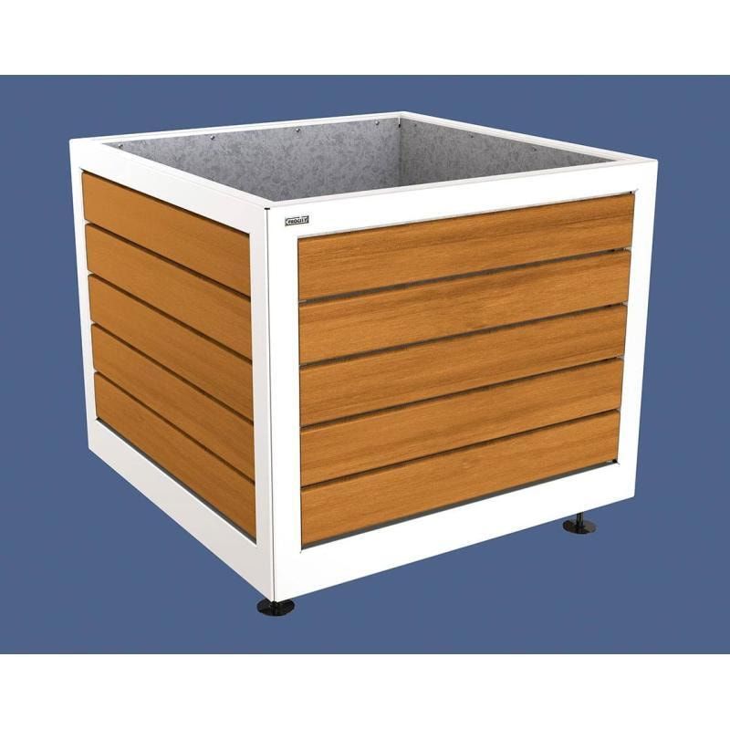 Pflanzbehälter, Stahl und Holz, verstellbare Füße, Innenverkleidung feuerverzinkt, 800 x 1.000 x 1.000 mm (HxBxT), Farbe enzianblau