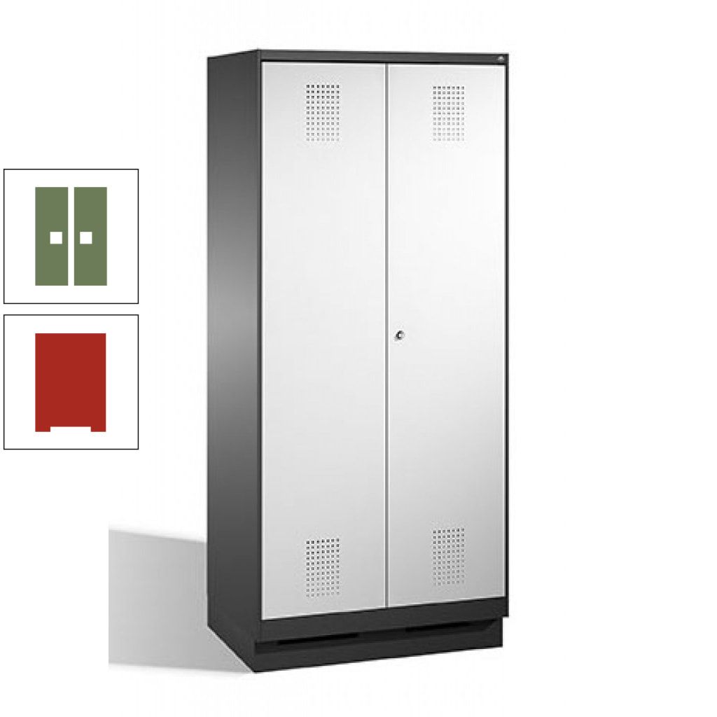 Doppel-Spind, Doppeltüren, Garderobenschrank mit Sockel, 2 Abteile a 400 mm, Korpus anthrazitgrau, Tür anthrazitgrau, 1.800 x 800 x 500 mm (HxBxT)