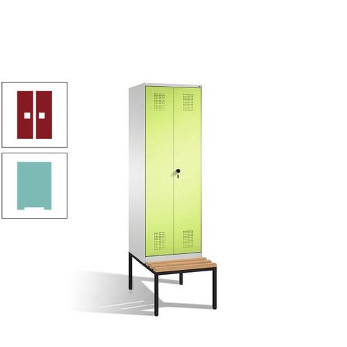 Doppel-Spind, Garderobenschrank, Buche Sitzbank untergebaut, 2 Abteile a 300 mm, Korpus anthrazitgrau, Tür anthrazitgrau, 2.090 x 600 x 815 mm (HxBxT)