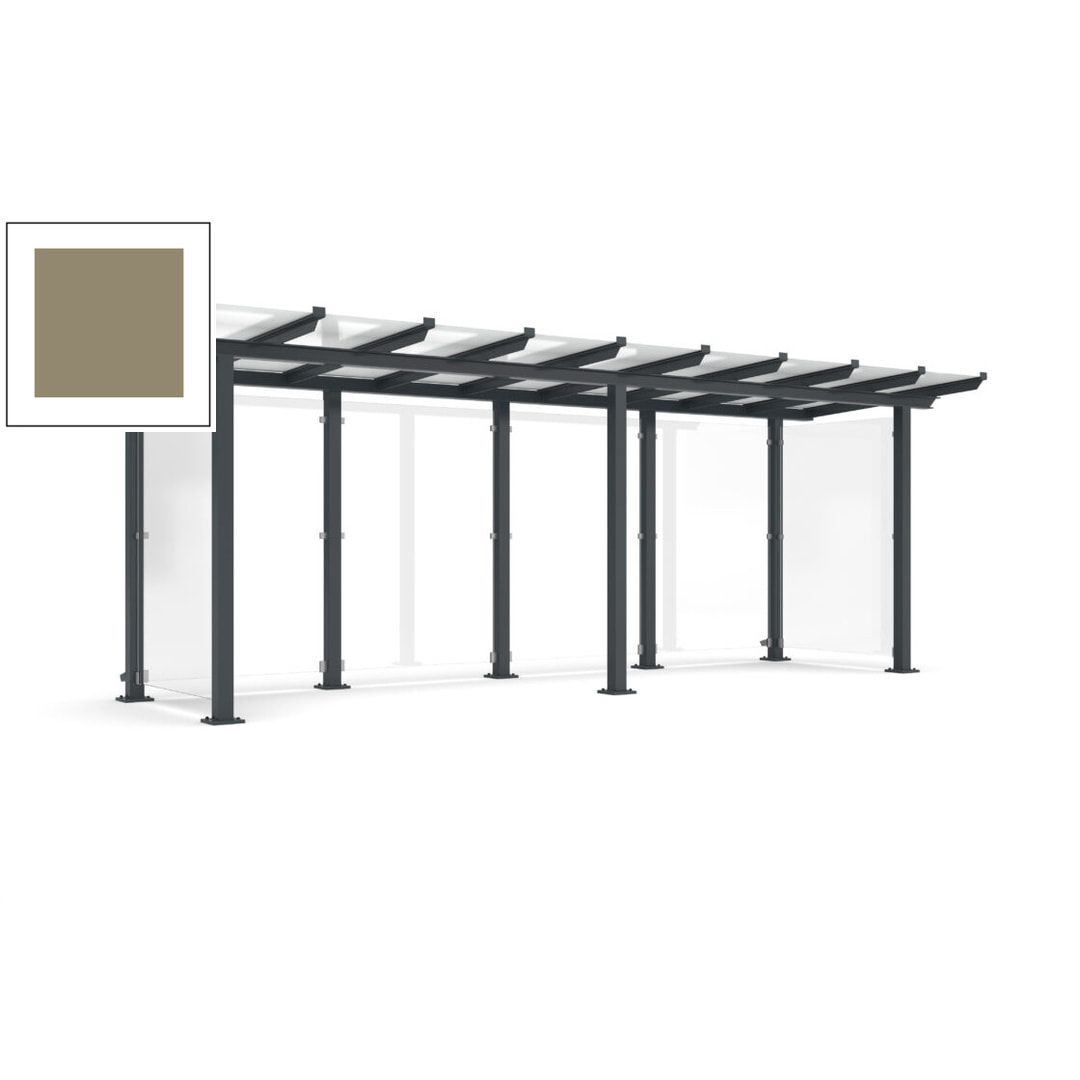 Unterstand mit Pultdach und Sicherheitsglas - feuerverzinkt und farbbeschichtet - 2.435 x 6.850 x 2.090 (HxBxT) - Farbe Achatgrau
