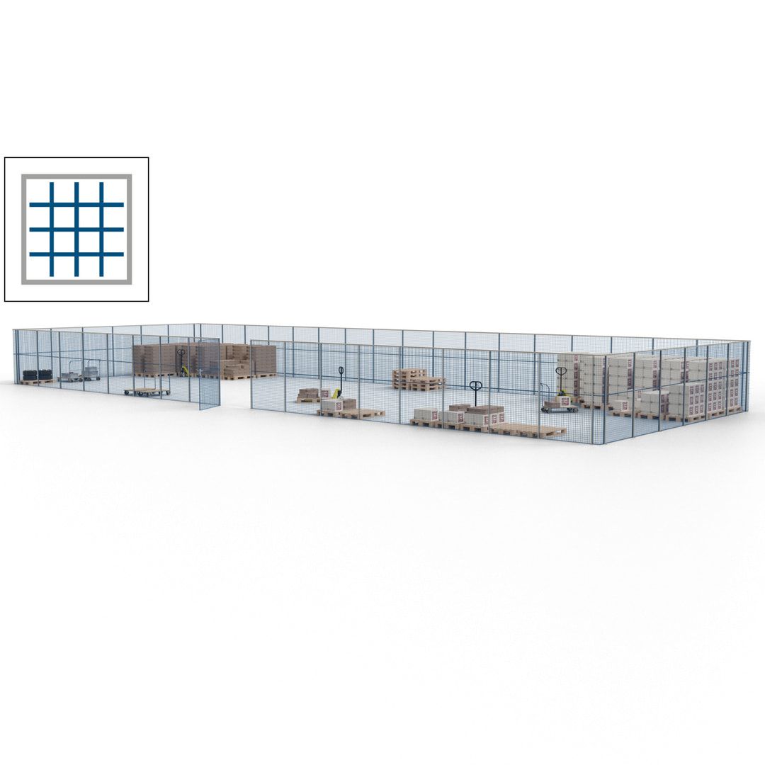 Maschinen Schutzgitter - Hallentrennwand - Sicherheitszaun - Tür - 69 m - 2.200 x 19.900 x 15.400 mm (HxBxT) - enzianblau