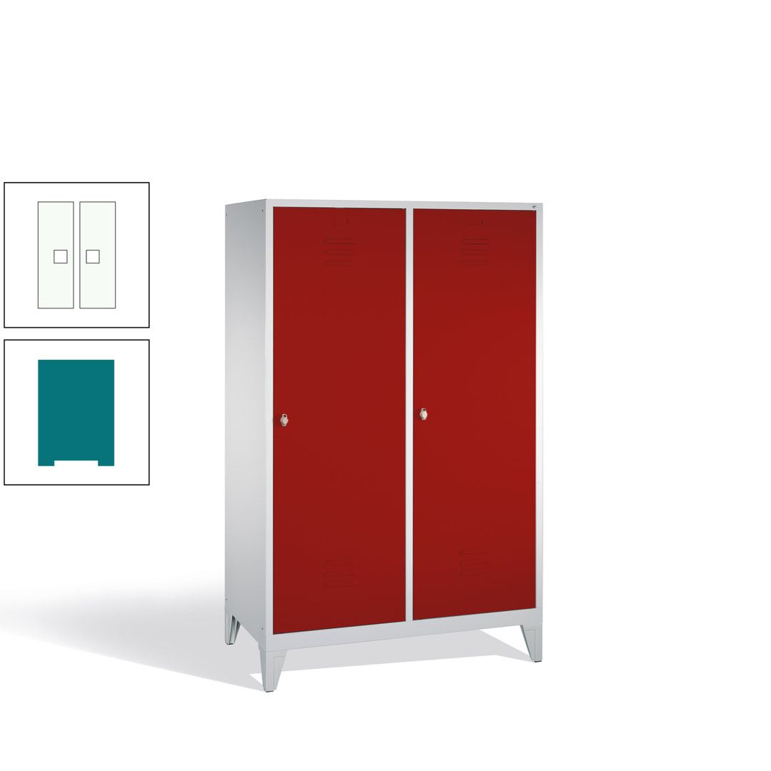 Doppel-Spind mit 2 Großtüren, Garderobenschrank mit Füßen, 4 Abteile a 300 mm, Korpus anthrazitgrau, Tür anthrazitgrau, 1.850 x 1.190 x 500 mm (HxBxT)