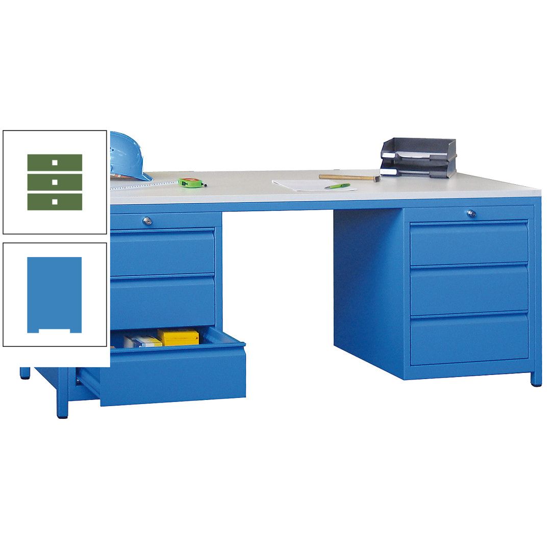 Meisterschreibtisch - 2 Schubladenblöcke - 6 Schubladen - 720 x 1.700 x 800 mm (HxBxT) - anthrazitgrau