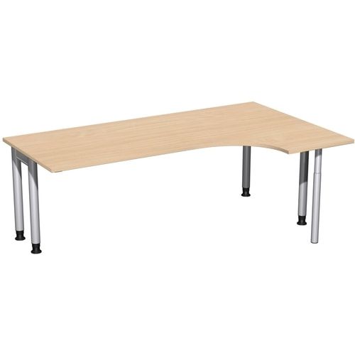 Eckschreibtisch, Ecke rechts, Füße einseitig verkürzt, 4-Fuß Pro, höhenverstellbar, 680-800 x 1.600 x 1.200 mm (HxBxT), Dekor Ahorn