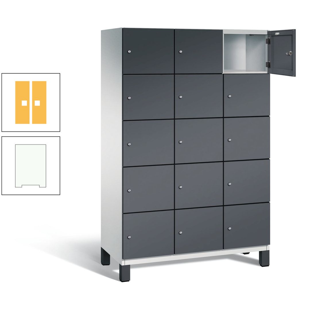 Fächerschrank, Stahlschrank, 15 Fächer, Türöffnungsbegrenzer, Füße, 1.980 x 1.200 x 525 mm (HxBxT), Korpus anthrazitgrau, Front anthrazitgrau