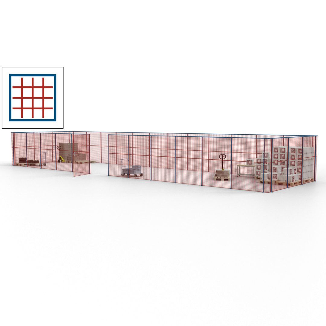 Maschinen Schutzgitter - Hallentrennwand - Sicherheitszaun - Tür - 45 m - 2.200 x 18.400 x 4.900 mm (HxBxT) - enzianblau