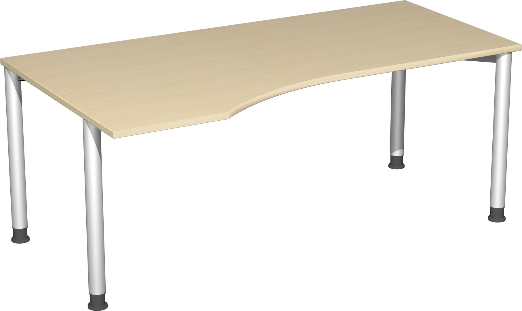Eckschreibtisch mit einseitig verkürzten Füßen, 4-Fuß Flex, Ecke links, Höhe 680-800 mm, 1.600 x 1.000 mm (BxT), Gestell anthrazit, Ahorn