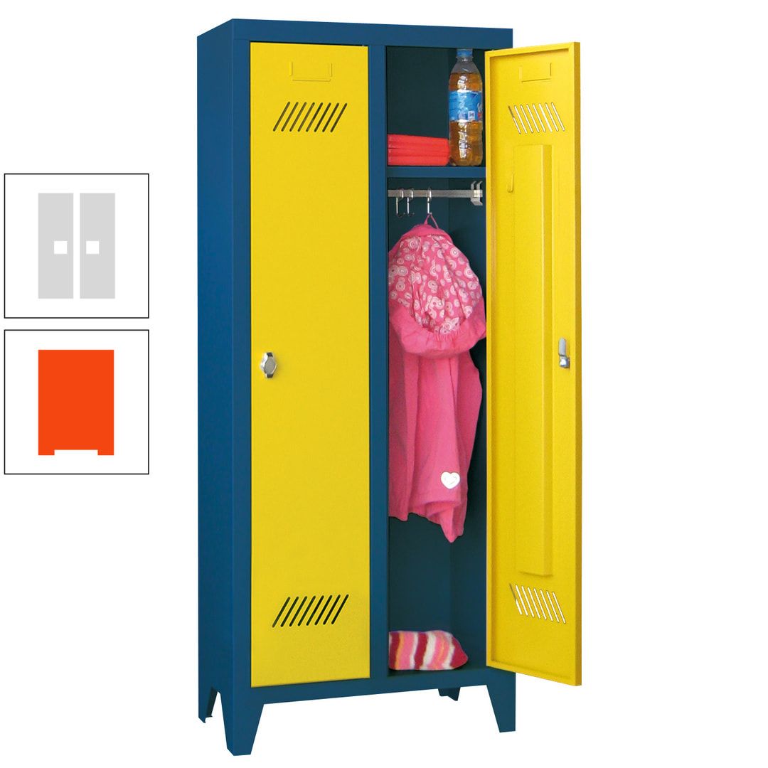 Spindschrank f. Kindergärten - mit Füßen - Höhe 1.300 mm - 2 Abteile a 250 mm - Zylinderschloss - anthrazitgrau