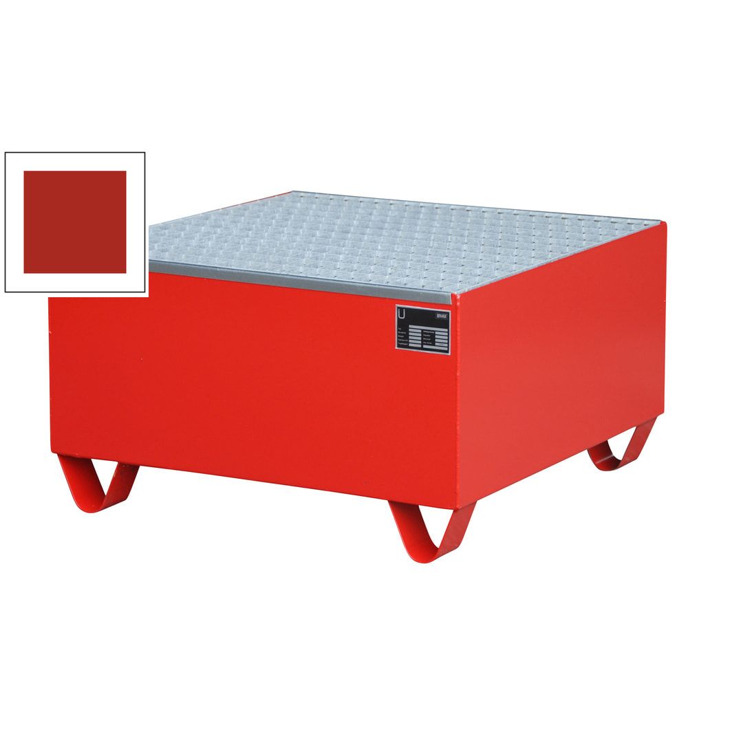 Auffangwanne - 800 x 800 mm (BxT) - 203 l - Füße - Gitterrost - feuerrot