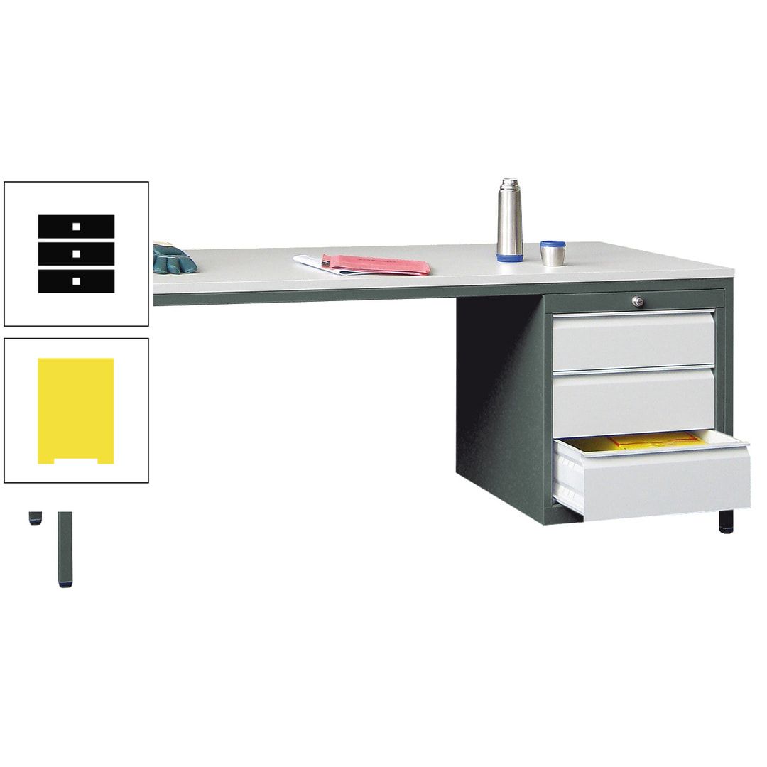 Meisterschreibtisch - 3 Schubladen 150 / 175 mm - 720 x 1.700 x 800 mm (HxBxT) - anthrazitgrau