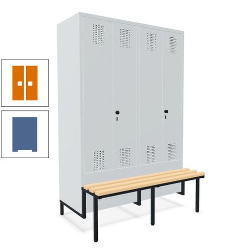 Doppel-Spind, Garderobenschrank, Buche Sitzbank integriert, 4 Abteile 300 mm, Korpus anthrazitgrau, Tür anthrazitgrau, 1.850 x 1.200 x 815 mm (HxBxT)