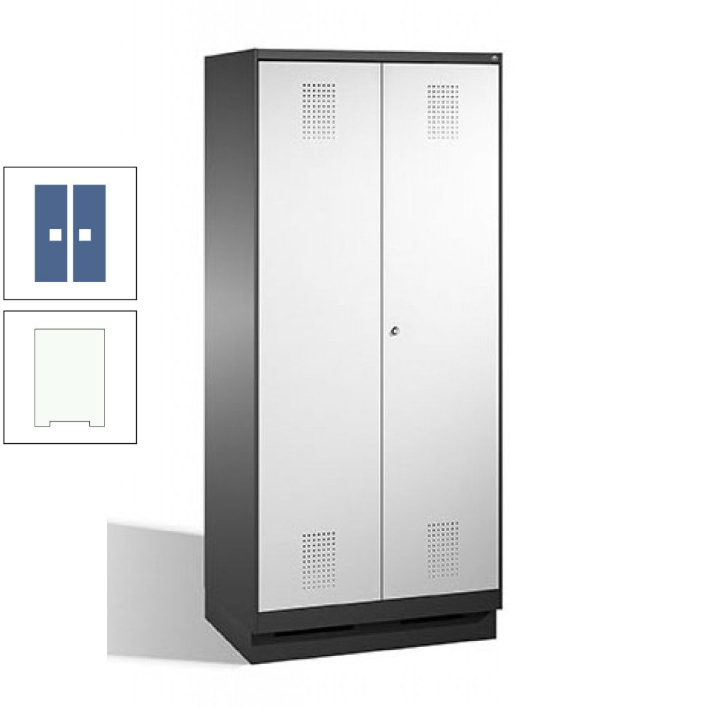 Doppel-Spind, Doppeltüren, Garderobenschrank mit Sockel, 2 Abteile a 400 mm, Korpus anthrazitgrau, Tür anthrazitgrau, 1.800 x 800 x 500 mm (HxBxT)