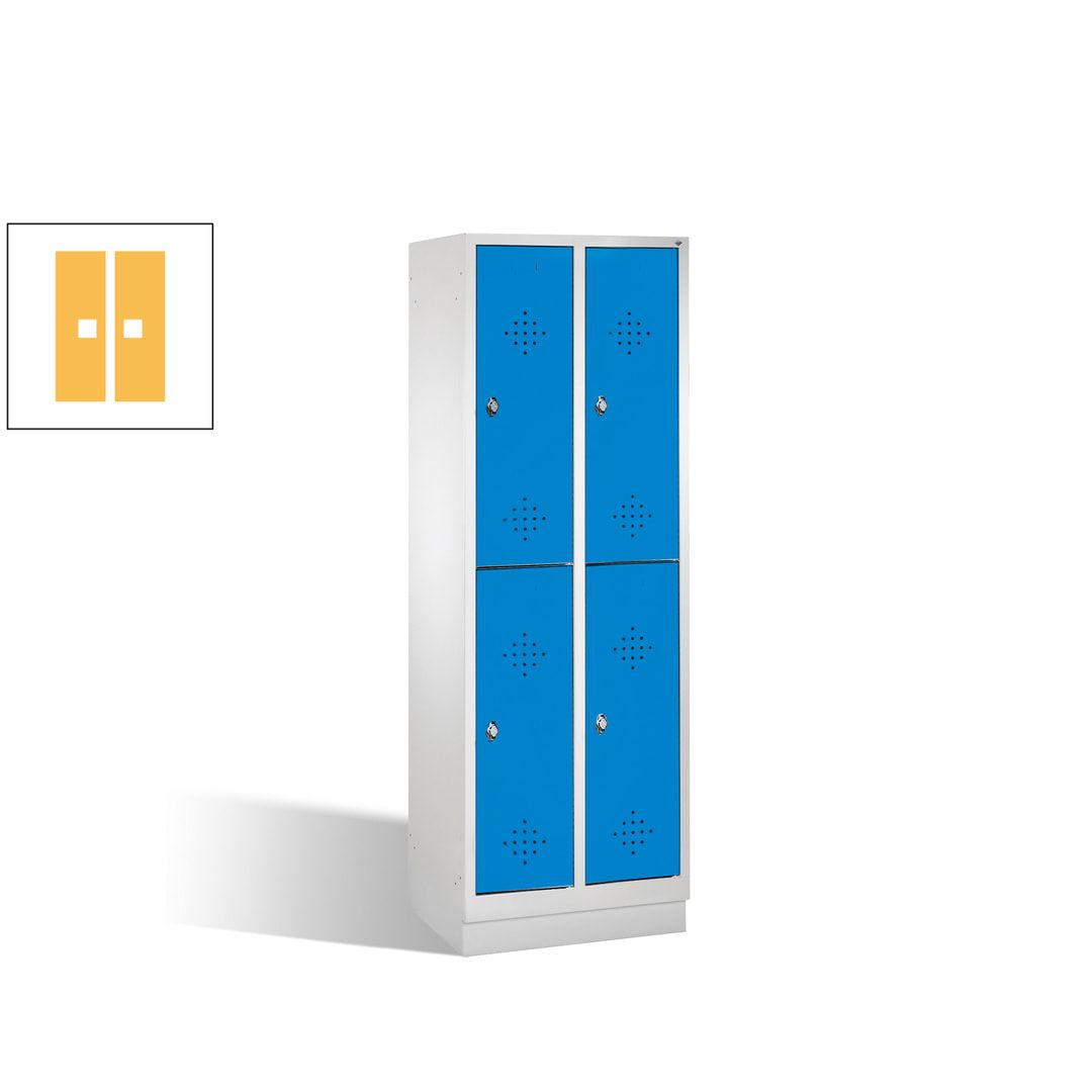 Garderobenschrank, 2 Abteile, 4 Fächer, 1.800 x 610 x 500 mm (HxBxT), Drehriegel, Sockel, Korpus anthrazitgrau, Türen anthrazitgrau