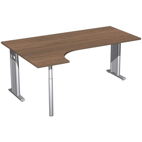 Eckschreibtisch, Ecke links, Füße einseitig verkürzt, C-Fuß Pro, höhenverstellbar, 680-820 x 1.600 x 1.200 mm (HxBxT), Dekor Ahorn