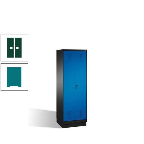 Doppel-Spind, Doppeltüren, Garderobenschrank mit Sockel, 2 Abteile a 300 mm, Korpus anthrazitgrau, Tür anthrazitgrau, 1.800 x 600 x 500 mm (HxBxT)