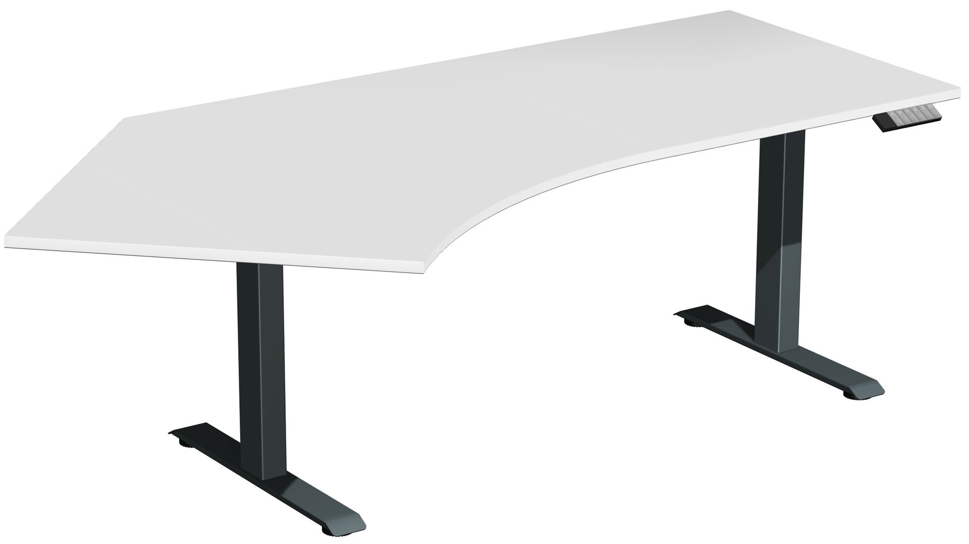 Winkelschreibtisch, Winkel links, Elevate Basic, elektronisch höhenverstellbar, 730 - 1.230 x 2.166 x 1.130 mm (HxBxT), Gestell anthrazit, Dekor Ahorn