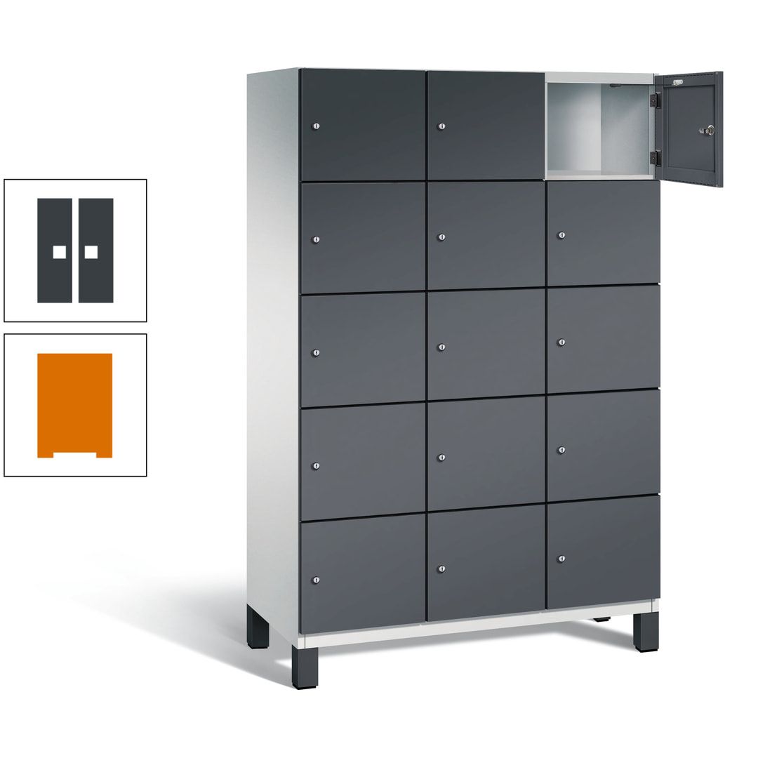 Fächerschrank, Stahlschrank, 15 Fächer, Türöffnungsbegrenzer, Füße, 1.980 x 1.200 x 525 mm (HxBxT), Korpus anthrazitgrau, Front anthrazitgrau