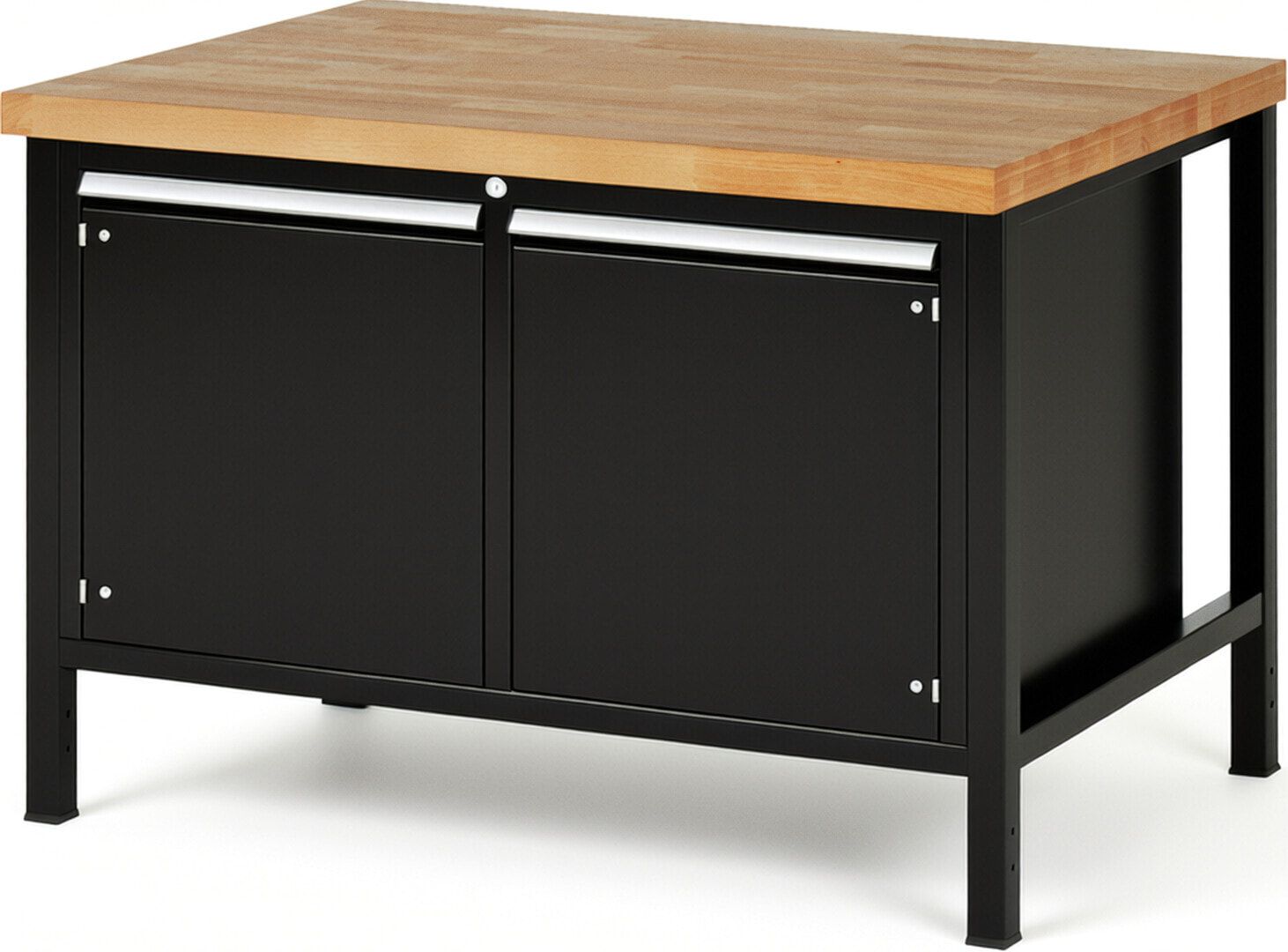 Werkbank mit 2 Schränken - höhenverstellbar 840-1.040 mm - 1.250 x 900 mm (BxT) - Traglast 1.250 kg - Buche - Anthrazitgrau