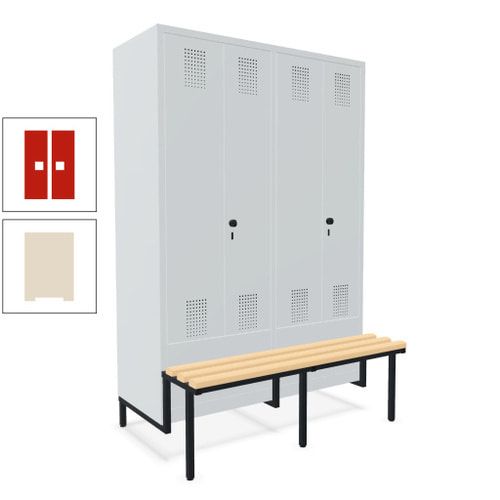 Doppel-Spind, Garderobenschrank, Buche Sitzbank integriert, 4 Abteile 300 mm, Korpus anthrazitgrau, Tür anthrazitgrau, 1.850 x 1.200 x 815 mm (HxBxT)