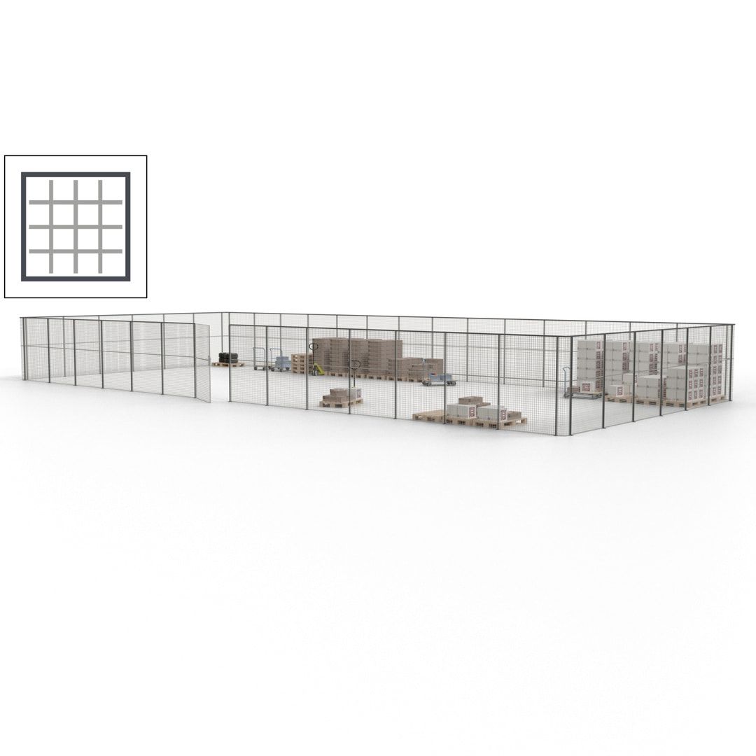 Maschinen Schutzgitter - Hallentrennwand - Sicherheitszaun - Tür - 60 m - 2.200 x 21.400 x 9.400 mm (HxBxT) - enzianblau