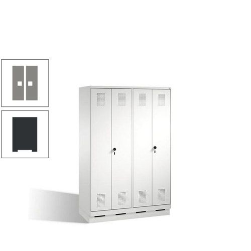 Doppel-Spind, Doppeltüren, Garderobenschrank mit Sockel, 4 Abteile a 300 mm, Korpus anthrazitgrau, Tür anthrazitgrau, 1.800 x 1.200 x 500 mm (HxBxT)
