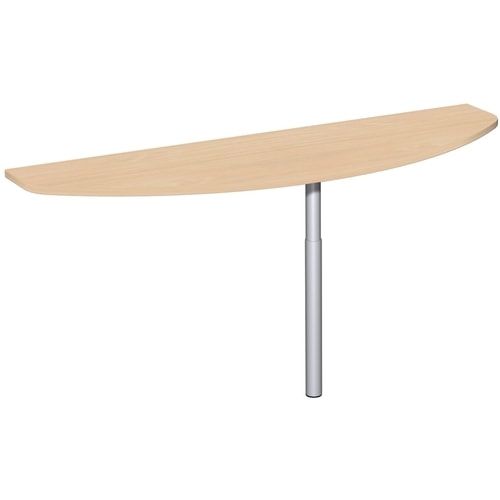Anbautisch, halbrund, Stirnseite, Schreibtisch 4-Fuß Pro, höhenverstellbar, 680-820 x 1.600 x 500 mm (HxBxT), Gestell silber, Dekor Ahorn