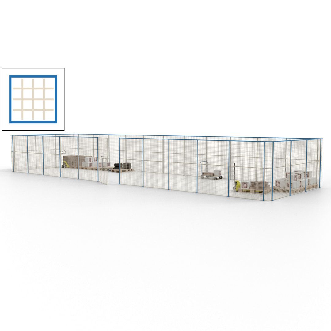 Maschinen Schutzgitter - Hallentrennwand - Sicherheitszaun - Tür - 42 m - 2.200 x 16.900 x 4.900 mm (HxBxT) - enzianblau