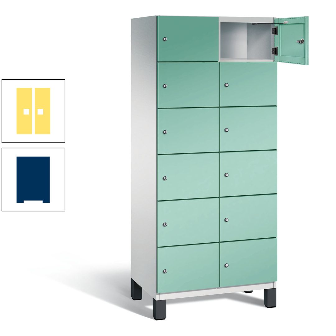 Fächerschrank, Stahlschrank, 12 Fächer, Türöffnungsbegrenzer, Füße, 1.980 x 800 x 525 mm (HxBxT), Korpus anthrazitgrau, Front anthrazitgrau