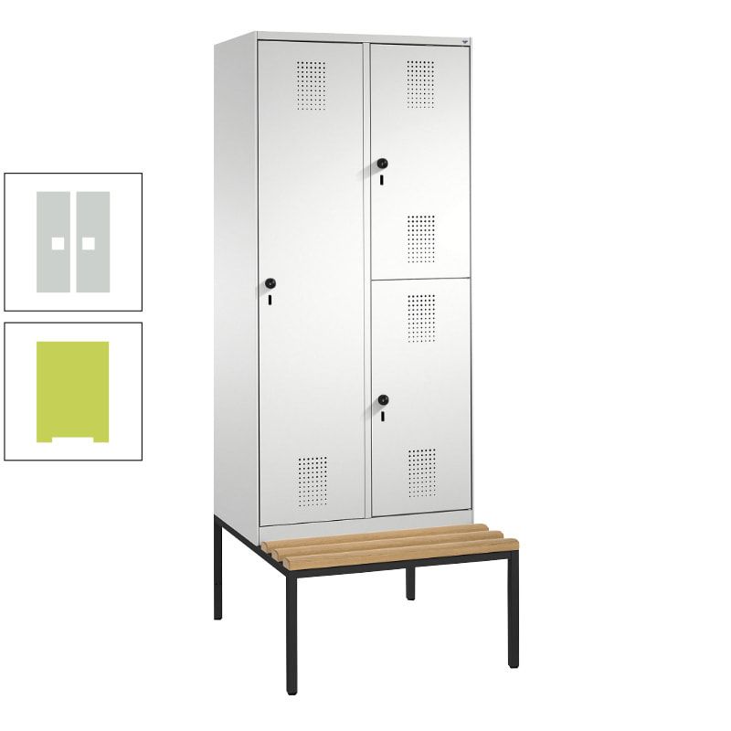 Garderobenschrank, Spind ein- und doppelstöckig Sitzbank, 2 Abteile, 3 Fächer, 2.090 x 800 x 500 mm (HxBxT), Front anthrazitgrau, Korpus anthrazitgrau