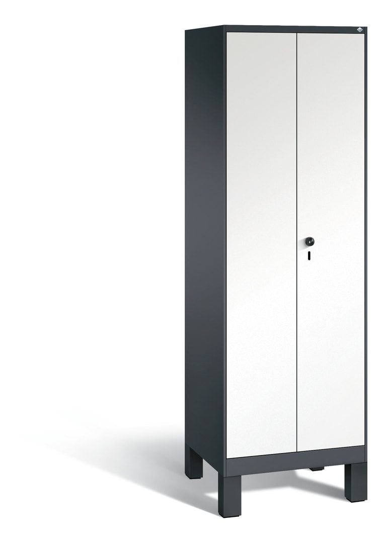 Doppel-Spind, Garderobenschrank mit Füßen, 2 Abteile a 300 mm, Korpus anthrazitgrau, Tür Dekorfront HPL Donau-Ahorn, 1.850 x 600 x 500 mm (HxBxT)