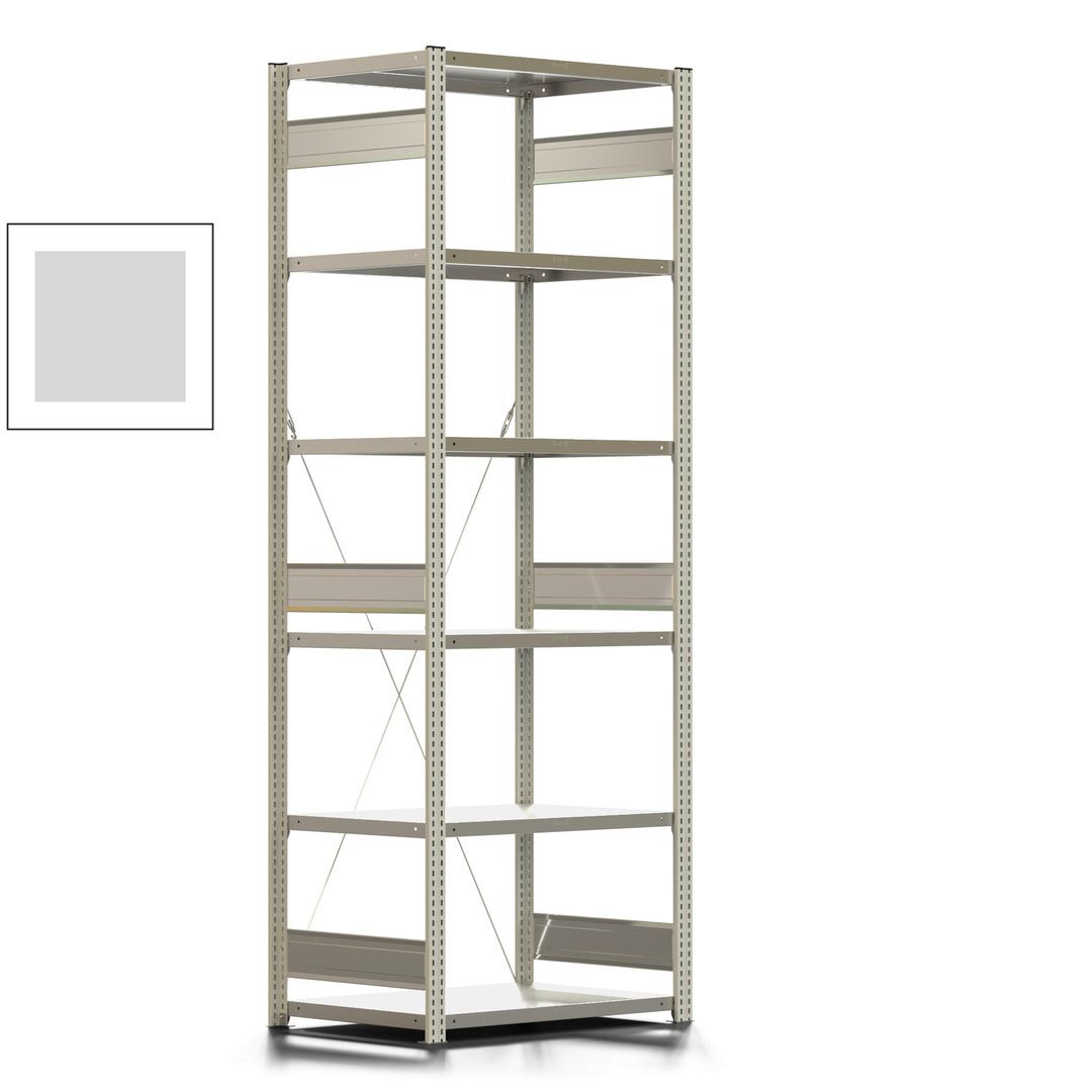 Fachbodenregal mit Tiefenriegel - 350 kg - 2.500 x 875 x 626 mm (HxBxT) - Anbauregal - 6 Böden - enzianblau - Lagerregal - Steckregal BERT