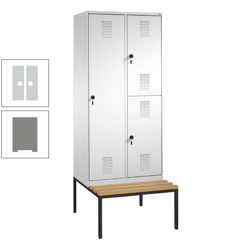 Garderobenschrank, Spind ein- und doppelstöckig Sitzbank, 2 Abteile, 3 Fächer, 2.090 x 800 x 500 mm (HxBxT), Front anthrazitgrau, Korpus anthrazitgrau