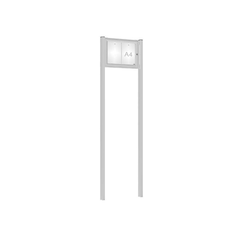Pfosten-Set (2 Endpfosten) für Schaukasten mit Doppelflügeltür - Höhe 2.600 mm - Einbetonieren - Farbe silber, eloxiert