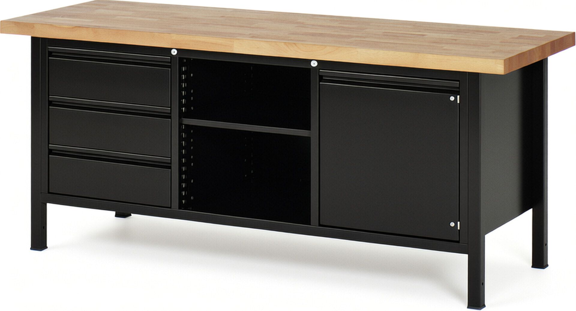 Werkbank - 3 Schubladen - 180:3 - 1 Schrank - höhenverstellbar 840 - 1.040 mm - 2.000 x 700 mm (BxT) - 1,25 t - Buche - Anthrazitgrau