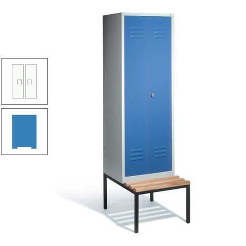 Doppel-Spindschrank, Buche Sitzbank untergebaut, 2 Abteile a 300 mm, Korpus lichtgrau, Tür anthrazitgrau, 2.090 x 610 x 815 mm (HxBxT)
