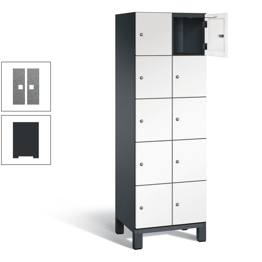 Fächerschrank, Stahlschrank, 10 Fächer, Türöffnungsbegrenzer, Füße, 1.980 x 600 x 525 mm (HxBxT), Korpus anthrazitgrau, Front anthrazitgrau