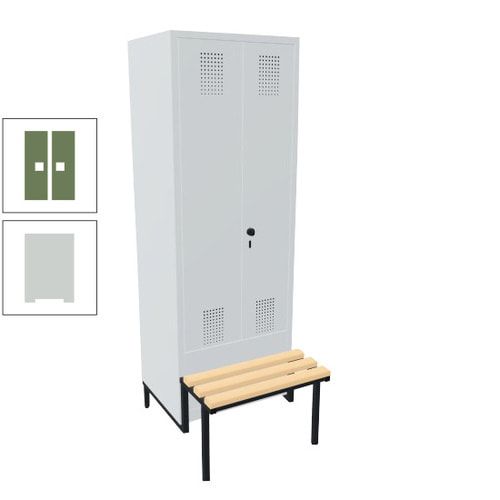 Doppel-Spind, Garderobenschrank, Buche Sitzbank integriert, 2 Abteile a 400 mm, Korpus anthrazitgrau, Tür anthrazitgrau, 1.850 x 800 x 815 mm (HxBxT)