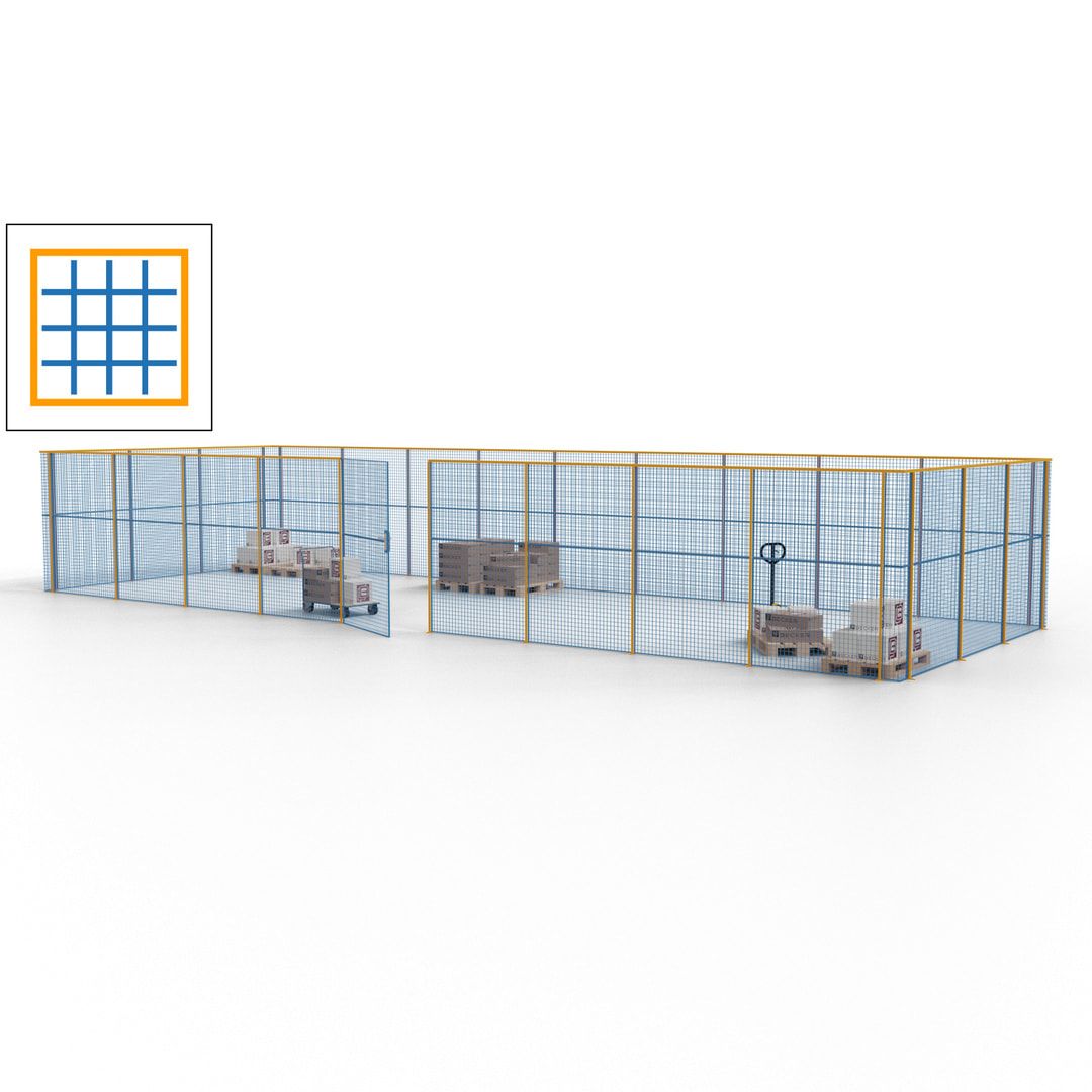 Maschinen Schutzgitter - Hallentrennwand - Sicherheitszaun - Tür - 36 m - 2.200 x 13.900 x 4.900 mm (HxBxT) - enzianblau