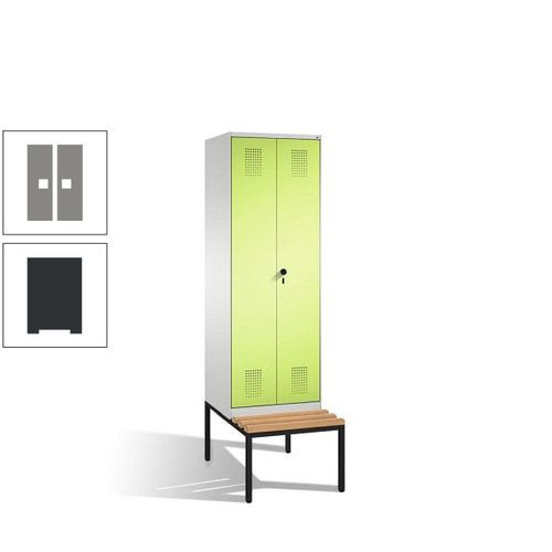 Doppel-Spind, Garderobenschrank, Buche Sitzbank untergebaut, 2 Abteile a 300 mm, Korpus anthrazitgrau, Tür anthrazitgrau, 2.090 x 600 x 815 mm (HxBxT)