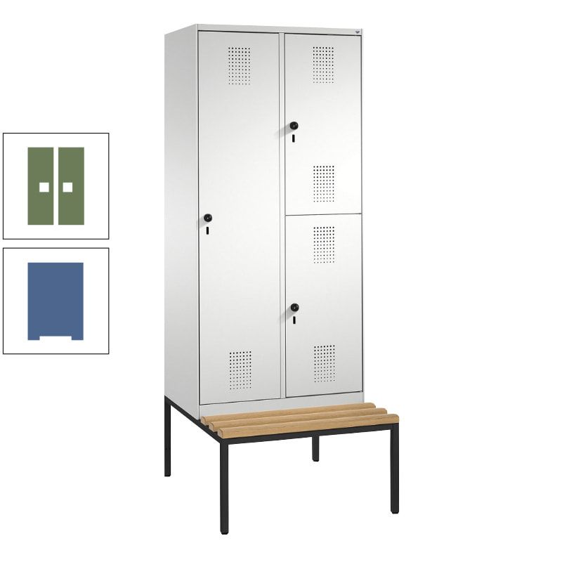 Garderobenschrank, Spind ein- und doppelstöckig Sitzbank, 2 Abteile, 3 Fächer, 2.090 x 800 x 500 mm (HxBxT), Front anthrazitgrau, Korpus anthrazitgrau