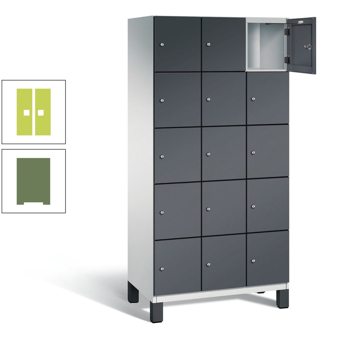 Fächerschrank, Stahlschrank, 15 Fächer, Türöffnungsbegrenzer, Füße, 1.980 x 900 x 525 mm (HxBxT), Korpus anthrazitgrau, Front anthrazitgrau