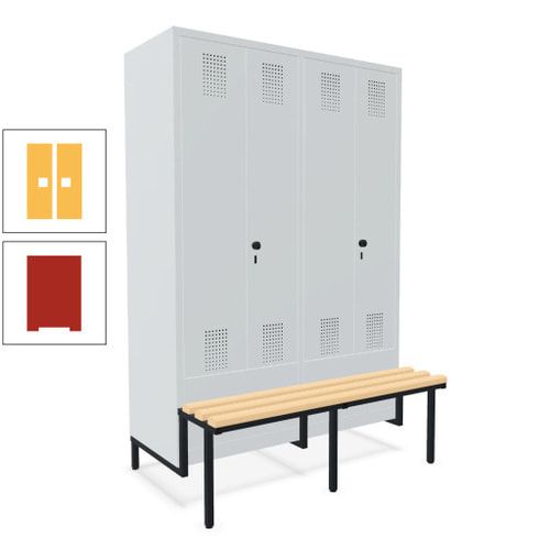 Doppel-Spind, Garderobenschrank, Buche Sitzbank integriert, 4 Abteile 300 mm, Korpus anthrazitgrau, Tür anthrazitgrau, 1.850 x 1.200 x 815 mm (HxBxT)