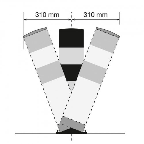 Flexibler Rammschutz Poller, Anfahrschutz aus Gütestahl, Rückfedernd, für den Außenbereich, 655 x 159 x 159 mm (HxBxT)