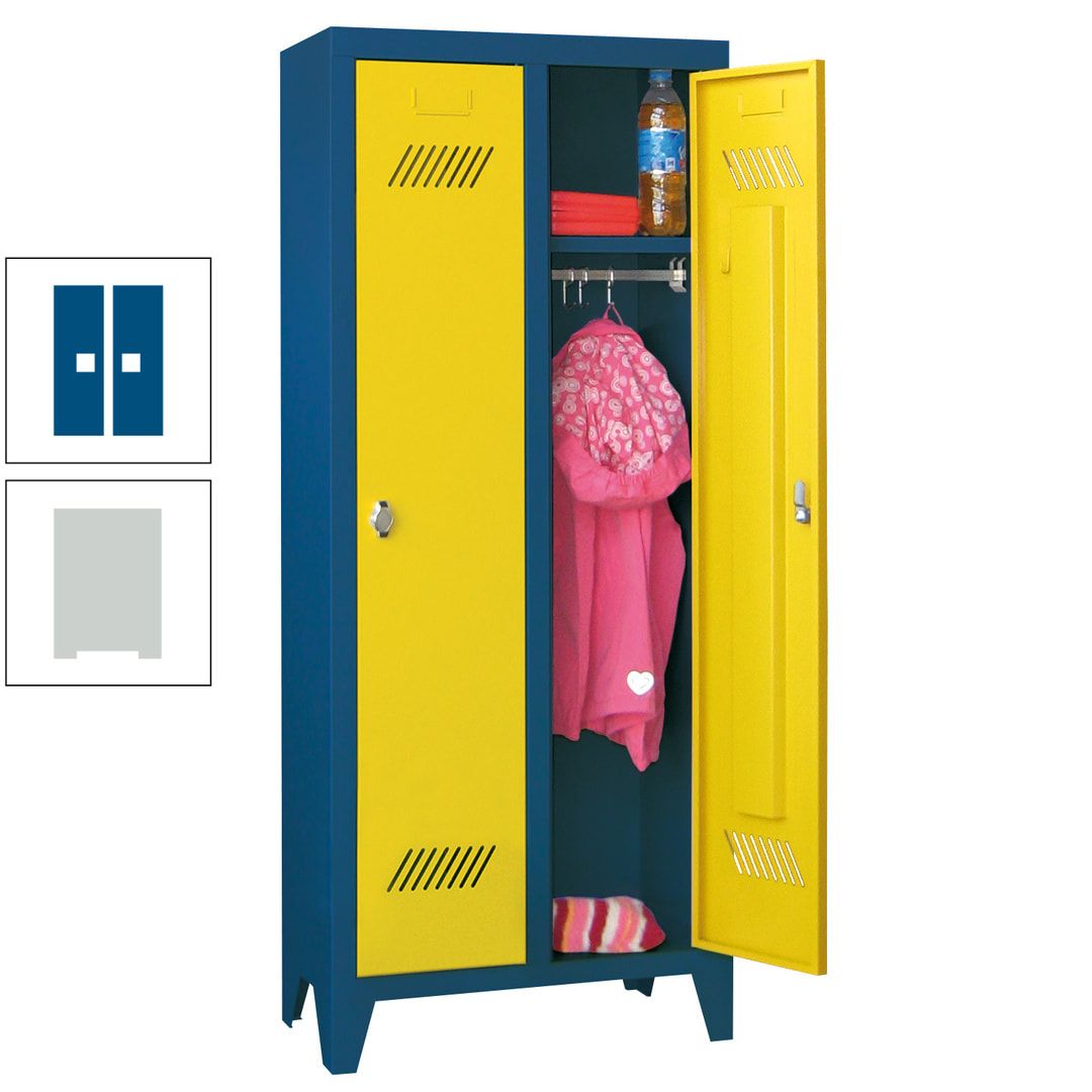 Spindschrank f. Kindergärten - mit Füßen - Höhe 1.300 mm - 2 Abteile a 250 mm - Zylinderschloss - anthrazitgrau