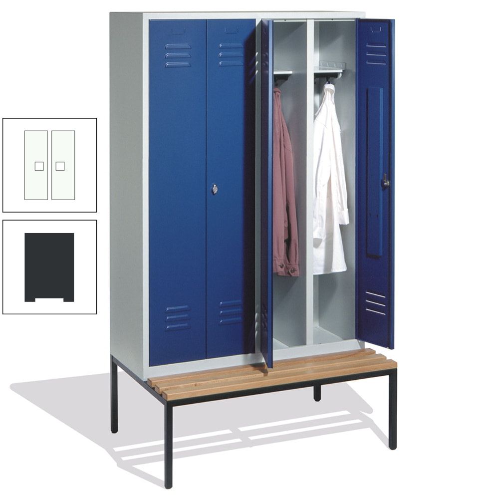 Doppel-Spindschrank, Buche Sitzbank untergebaut, 4 Abteile a 300 mm, Korpus lichtgrau, Tür anthrazitgrau, 2.090 x 1.190 x 815 mm (HxBxT)