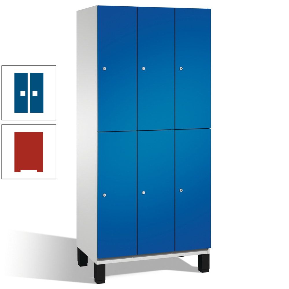 Fächerschrank, Stahlschrank, doppelstöckig, 6 Fächer, Füße, Korpus anthrazitgrau, Tür anthrazitgrau, 1.980 x 900 x 525 mm (HxBxT)