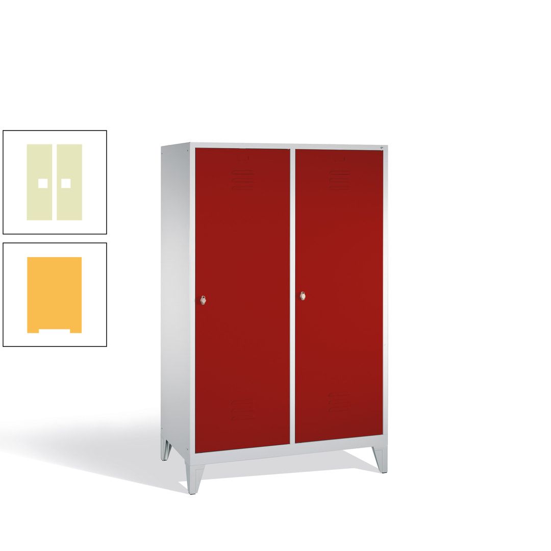 Doppel-Spind mit 2 Großtüren, Garderobenschrank mit Füßen, 4 Abteile a 300 mm, Korpus anthrazitgrau, Tür anthrazitgrau, 1.850 x 1.190 x 500 mm (HxBxT)